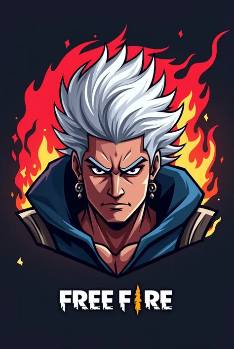 Create a free fire creacter maskot logo white hair and 