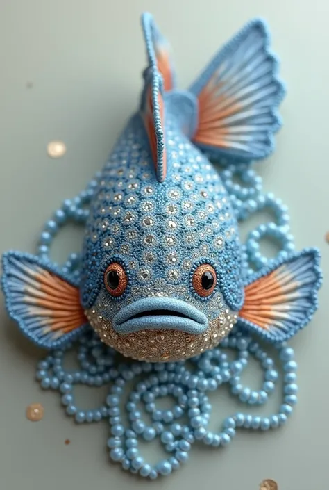 Bead embroidered greyfish。Front view