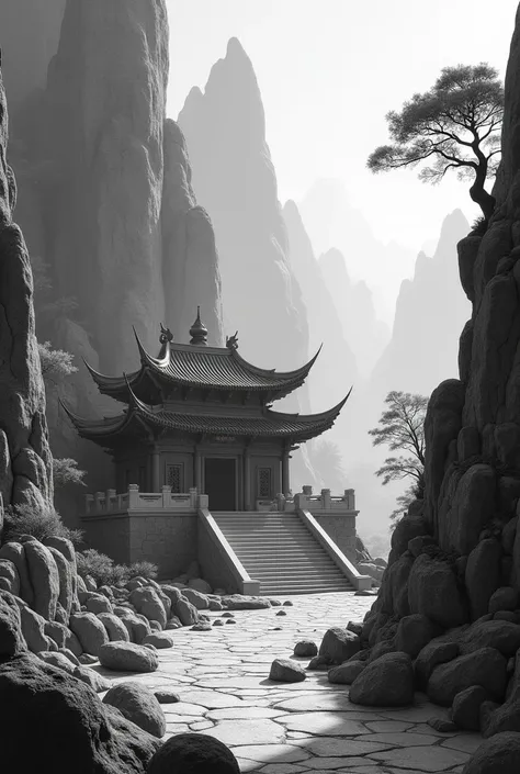 China landscap temple stone black and white 
Make it landscap