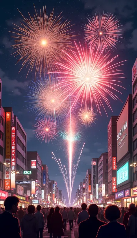 Fireworks are on the streets of Ikebukuro in Tokyo