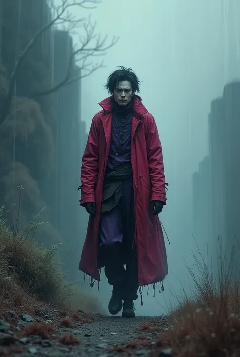 Red purple, clothes, modern fantasy, for korean man, unreal, , aesthetic, dark vampire zombie, sad, walk in dream