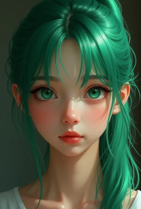  green hair, ponytail,female, green eyes,realistic black , student,Youth,Minors 