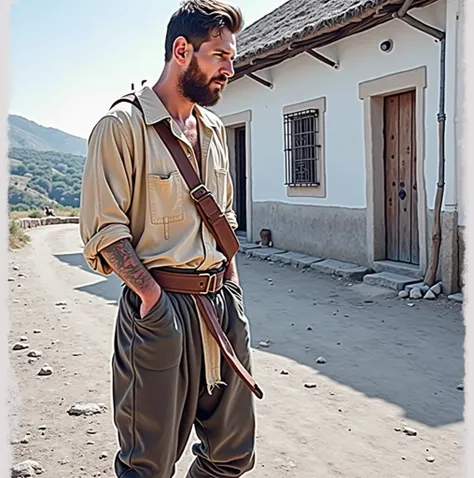 Messi dressed in realistic peasant outfit