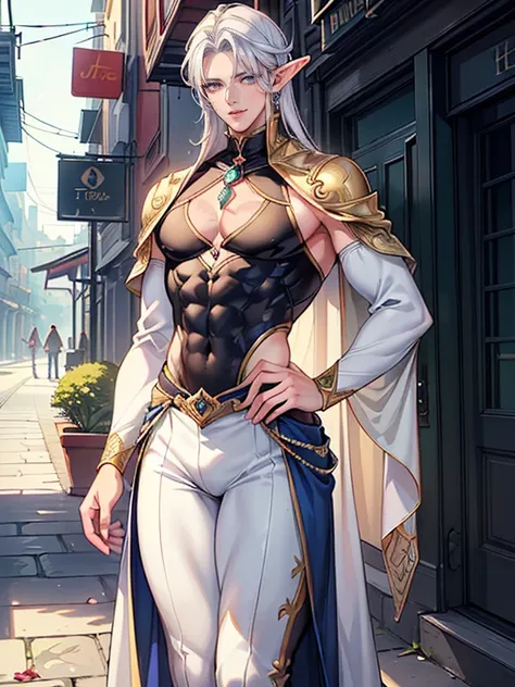 (masterpiece,best quality,ultra_detailed,highres,absurdres), (detailed shadow), (quality light), (webtoon style:1.5), 1 (supermodel idol:1.3) (tall mature male:2.0), (slanty_wide_eyes), 30-ish, (muscleale focus, solo), short (bangs part on side 3:7 ratio),...