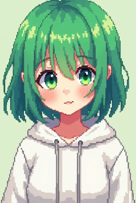 I want a pixel girl canvas 16x27 have white hodie have green hair
