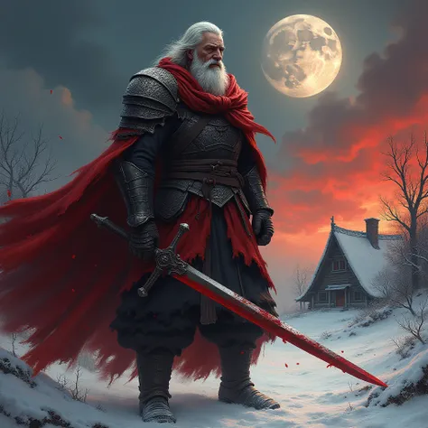 Old Soldier Adam Worst Enemy All Blood Red Sword Terrible Laughter Angry Moon Sky Change Red Bright Dark Dark Light Leadership Girl Rarest White Sea King House Much White Snow A man, a lot of people, a lot of war, a sword, a lot of clothes, a lot of blood,...