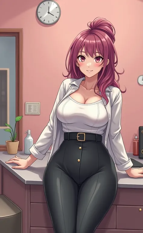 An anime women, 38 years old, big titts, big hips, 