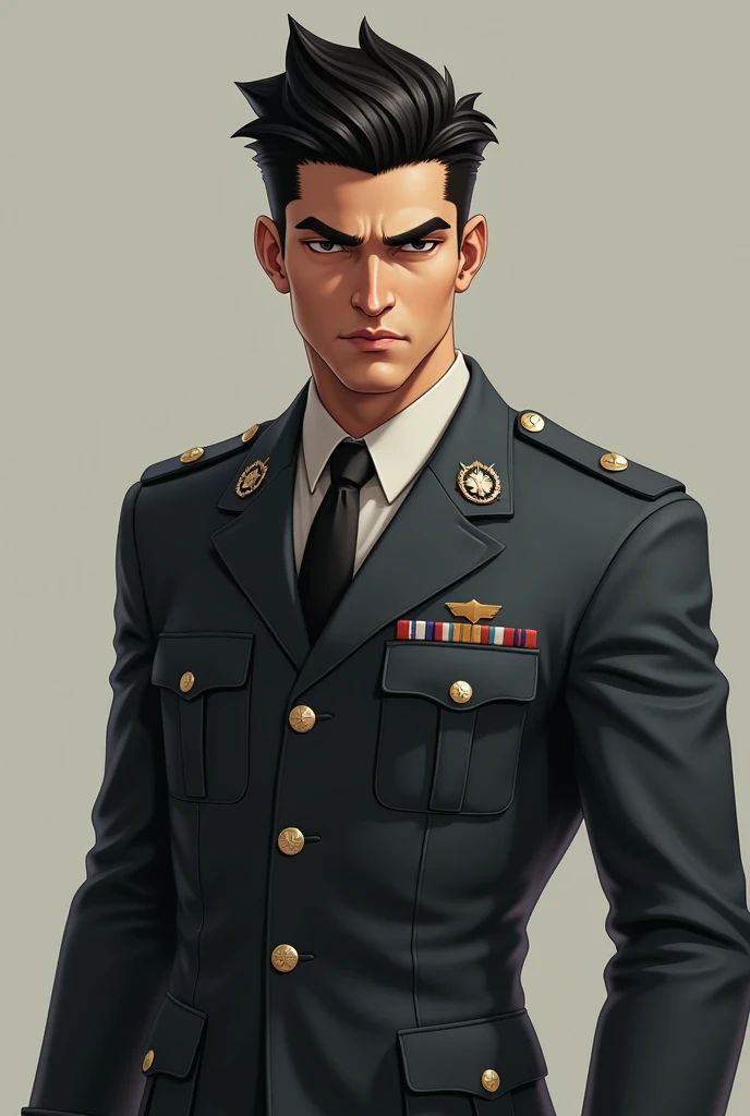 Badass short college boy in uniform with black hair