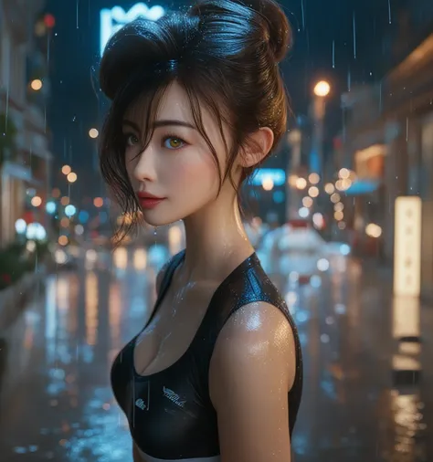 Super realism,  masterpiece fails,  high quality , illustration, { Girl with beautiful appearance }, (Asian),  beautiful glow in the details,  laughter , rain,  detailed lighting , detailed water, ( beautiful detailed eyes : 1.1), kind face, ( short hair )...