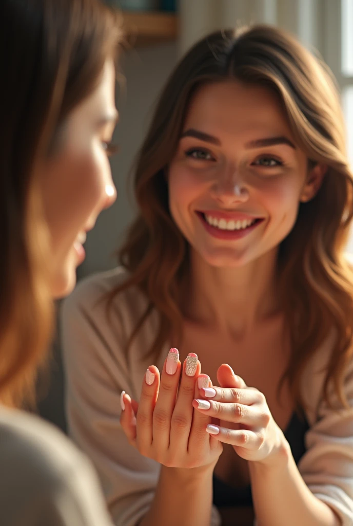 Fille qui montre sa manucure à sa copine