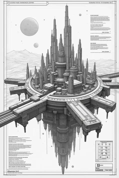 Space city like a drawing only with borders