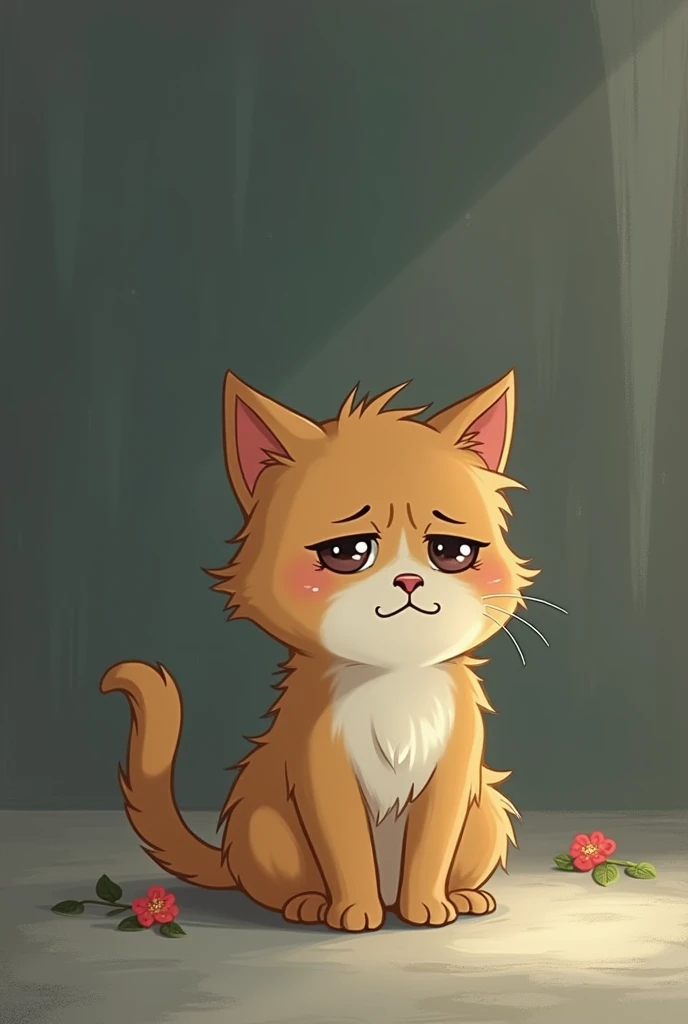 The sad cartoon cat