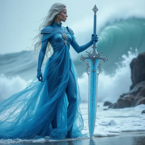 "A graceful warrior dressed in flowing, translucent armor resembling ocean waves. His blade looks like a stream of water frozen in time. He stands on a stormy beach, with towering waves swirling around him, a sense of calm amidst chaos."

Symbolisme : Adap...