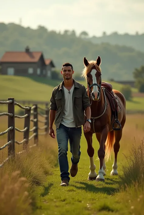 Ronaldo going for farming with riding horse