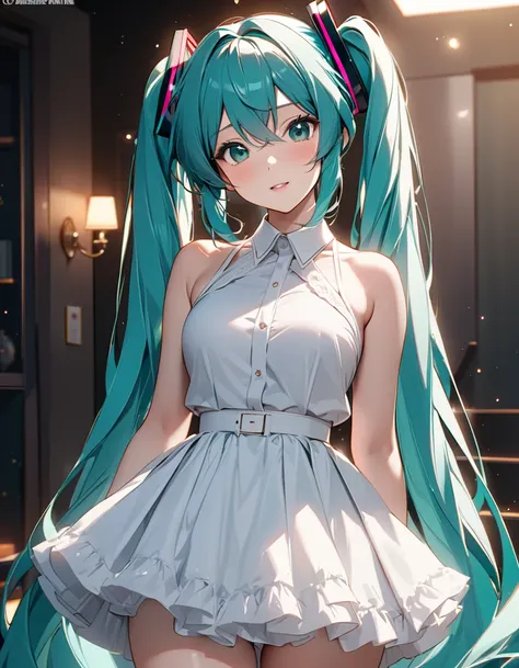 ( Japanese anime style ),  cute, ( Hatsune Miku :1.5),  Cowboy Shot , Married Woman, masterpiece:1.5, masterpiece, highest quality, UHD, retina, masterpiece, accurate anatomy, super detailed, high quality, best quality, 8k