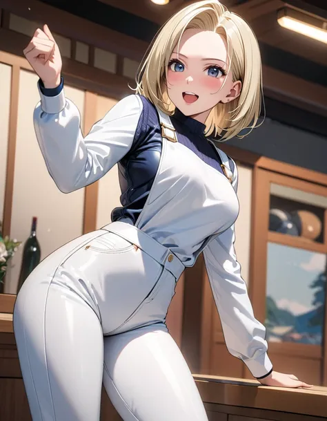 ( Japanese anime style ),  cute, ( android１８Number:1.5),  Cowboy Shot , Married Woman, excited, masterpiece:1.5, masterpiece, highest quality, UHD, retina, masterpiece, accurate anatomy, super detailed, high quality, best quality, 8k