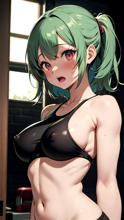 nsfw,mastute piece,Best Quality,insanely detailed,8k cg,
(upper body:1.3),(from front:1.3),(symmetry),(1girl),((both arms behind back:1.3)),(standing),(light green hair:1.1),((large breasts:1.3)),(blush:1.2),shy,(ecstasy face:1.2),(trembling:1.2),(open mou...