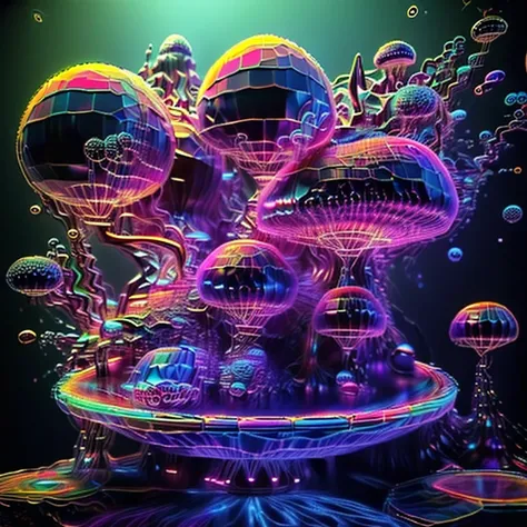  Light is emerging from colors in a psychedelic dream, shimmering glass morphing out of colors, tripped out vibrant colors, perfectly formed beautiful reflective bubbles, attention to detail on the bubbles and spheres, beautiful psychedelic digital art, pi...