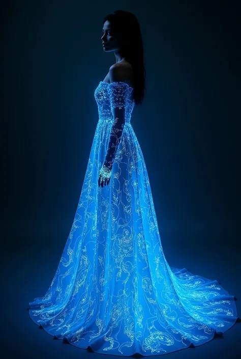 A dress that has a unique patterns and those patterns glow blue