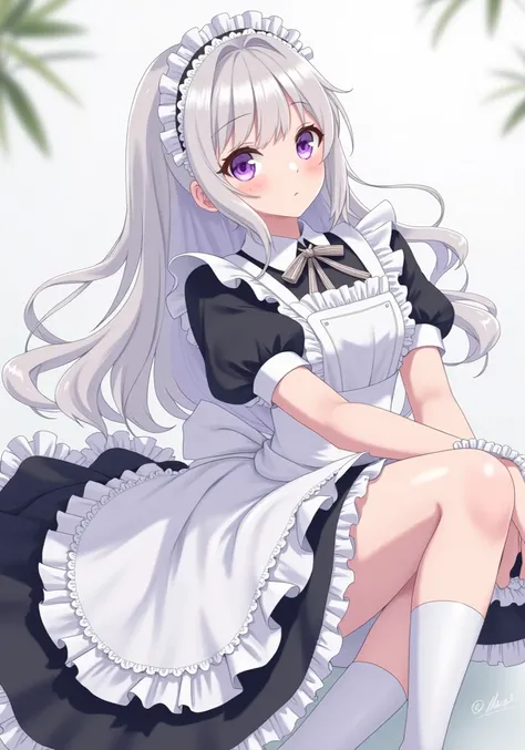 anime girl in a 女佣 costume, gorgeous maid, Lolita in a skirt, 女佣 outfit, Maid dress,  cute anime wearing a beautiful dress, Wearing maid uniform, Anime Lolita style, Garter stockings,  lace stockings