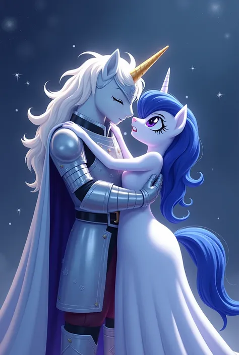 My Little Pony character Shining Armor hugging with princess luna