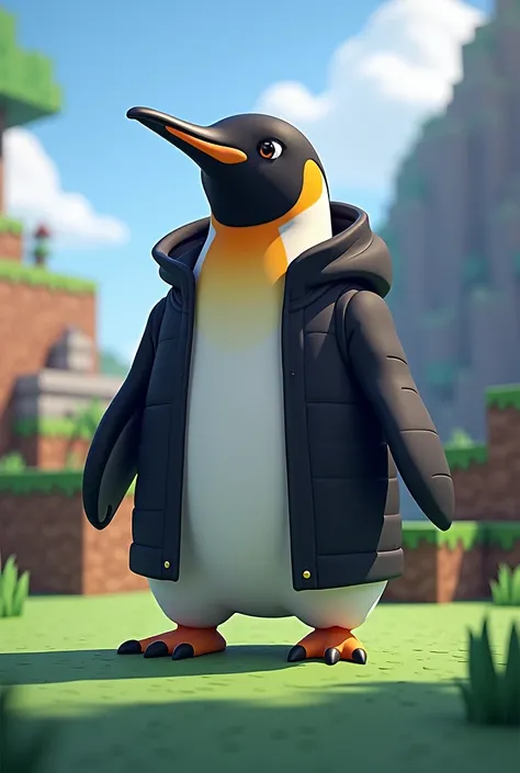 Make me a black-jacketed pinguin in minecraft like anime