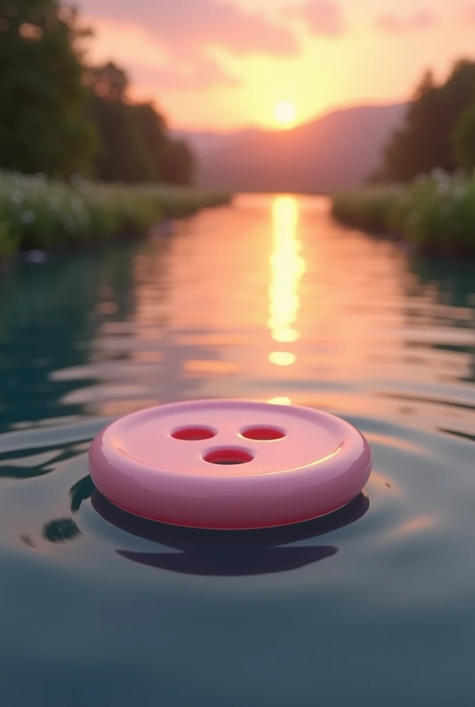 Light pink button from the Amazon on a large river and at sunset 