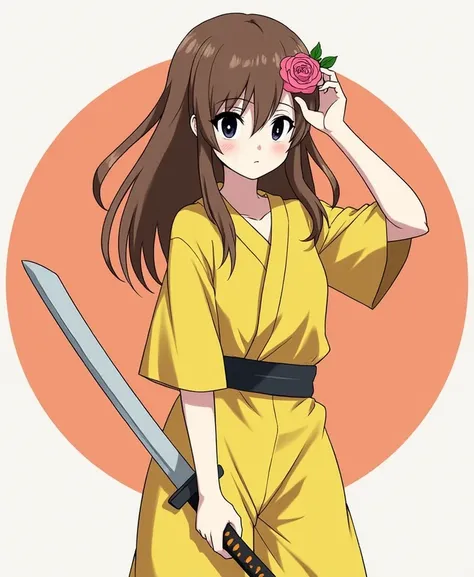 skin color:  light yellow 
Color two eyes :  black and white 
Hair :  long 
Hair color :  brown with orange tips ,  and a pink flower on the head 
Roupa: a yellow jumpsuit 
Shy and cold weapon : Katana
Personality :  
Skills : vires 
She takes part in the ...