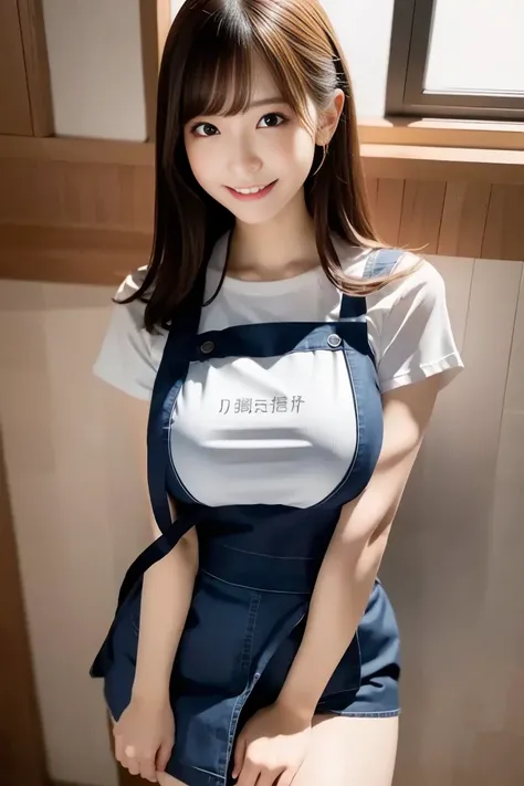  top quality、 professional lighting、 Beautiful skin、 huge beautiful butt 、, Beautiful breasts,  very thin 、 beautiful kindergarten teacher 、 beautiful eyes, beautiful hair、  be a kindergarten teacher  、( apron、幼稚園の先生の apron),  black and white stripes 3/4 l...