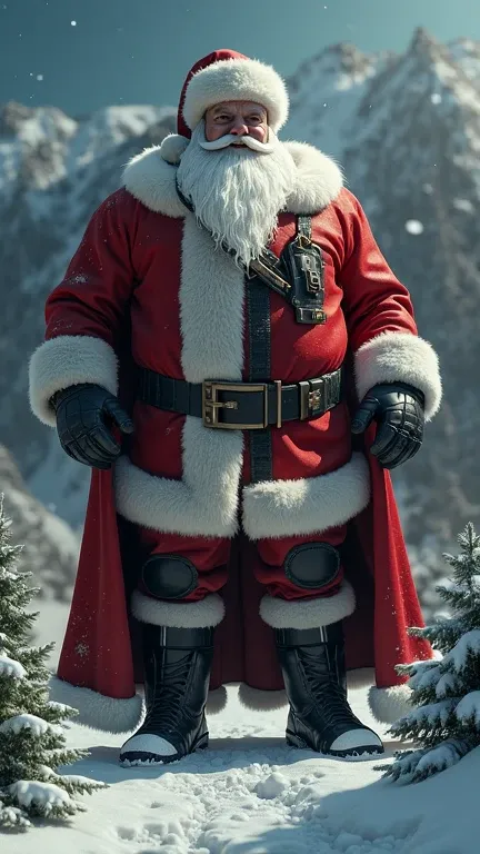 high resolution ,  masterpiece,  best quality , Exactly,  has received several awards, Hohe Details,  super detailed , UHD,  OctaneRender 8K, hyperdetailed, Hyperrealism, realism, ganzkörper aufnahme, Bane and Santa Claus fusion