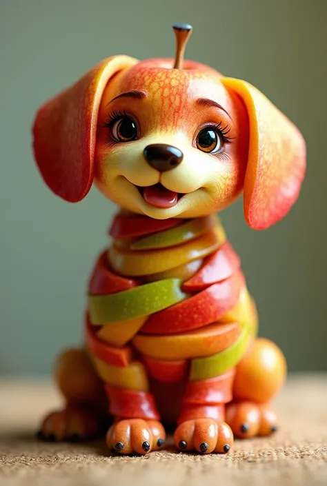 A cute dog made of apples