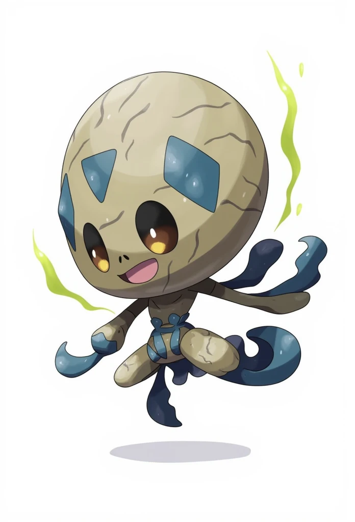 A fighting type inspired by rock lee, a pebble who punches, pebble, white background, cute, extremely cute, huggable cool, badass, pokemon, hitmonlee, hitmonchan, greninja