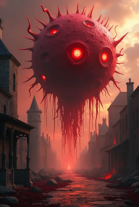 realism,  a blood-red ball of tentacles floating in the air at a height of one and a half meters, , they have burning eyes looking at user . Add a lot of eyes ,  spread throughout the clot and tentacles ,  they can be of different sizes .  The clot itself ...