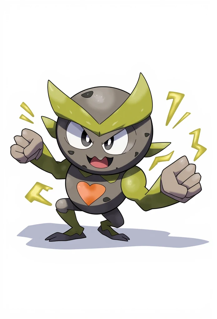 A fighting type inspired by rock lee, a pebble who punches, pebble, white background, cute, extremely cute, huggable cool, badass, pokemon, hitmonlee, hitmonchan, greninja, cool fighter, organic