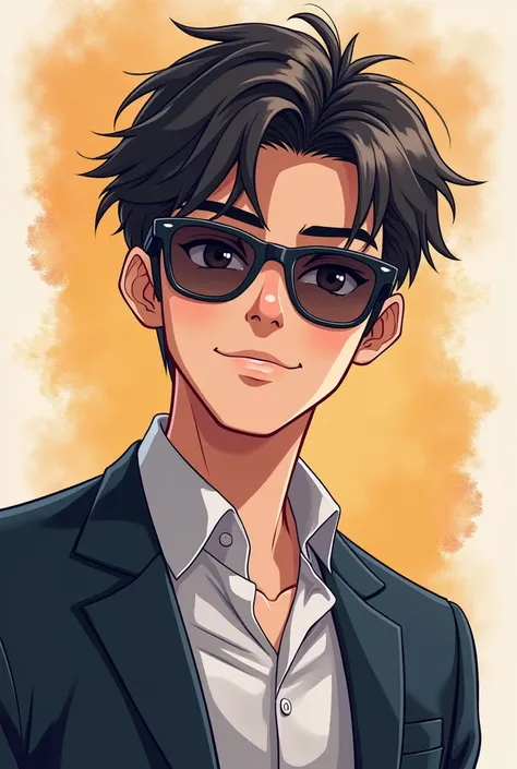 (A handsome young cartoon anime character wearing sunglasses front pose