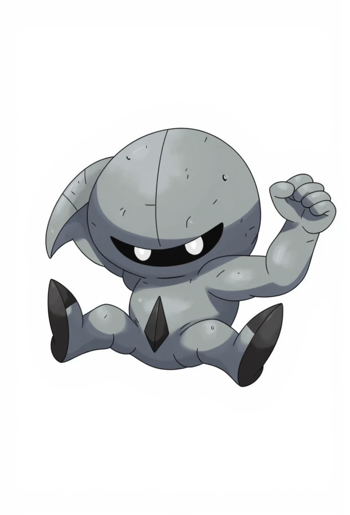 A fighting type inspired by rock lee, a pebble who punches, pebble, white background, cute, extremely cute, huggable cool, badass, pokemon, hitmonlee, hitmonchan, greninja, cool fighter, organic, simple colors, first evolution, design, warrior, fighter des...