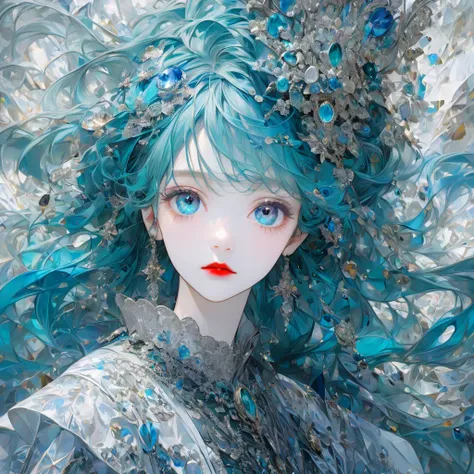  face up composition、 MAKE YOUR HAIR BLUE ，((( absurd,   high definition のアイコン,  more,  high definition ,  Masterpiece,  top quality,  very detailed, Features, Noise Reduction))), 1 female, Age: 22,  long hair, Beautiful eyelashes long , Narrow eyes,  perf...