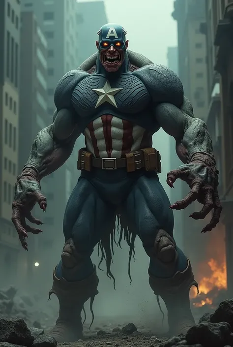 "Captain america  transformed into a monstrous version of himself.