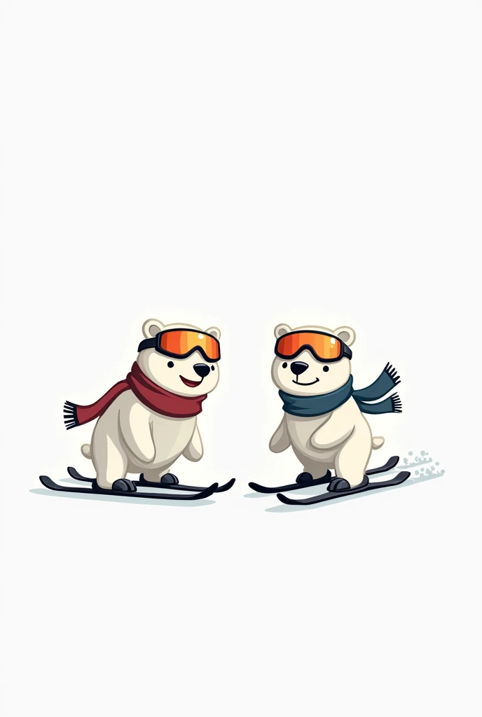  2 variations of emotions per mascot winter sports. Polar bear stylization .  Simple styling minimalism on a white background character, scarf ski goggles, etc. .