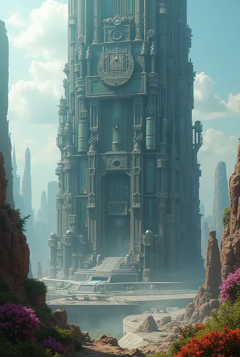 Gods City, futuristic mechanical building, big city, highest place, mechanism glass,extratrestial planet environment, detail in every building part. 