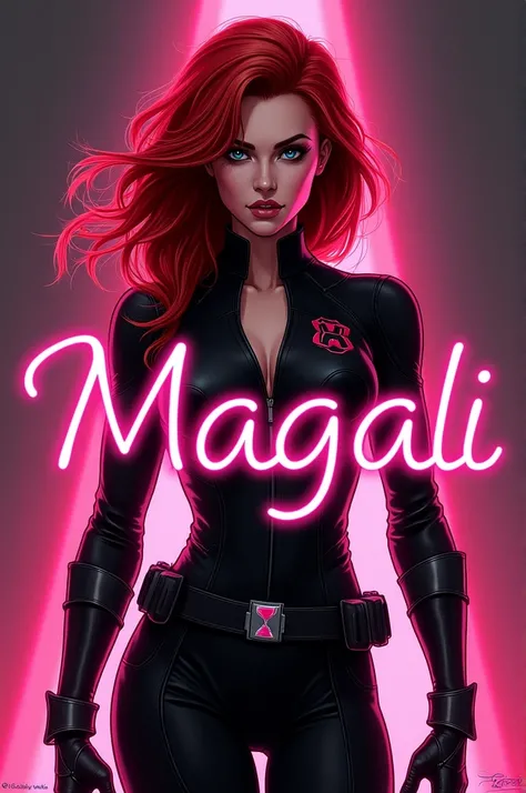 Black Widow Avec écrit Magali en rose fluo sur son prix