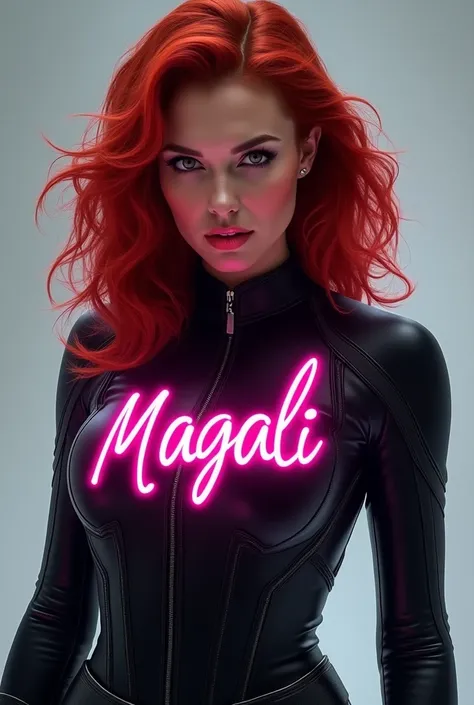 Black Widow Avec écrit Magali en rose fluo sur son 