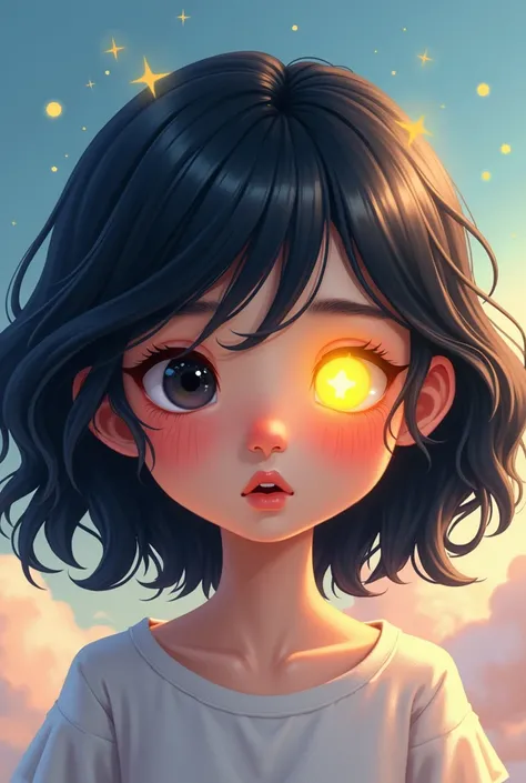  favorite  cartoon picture,  girl,  dark hair , yellow star eye 