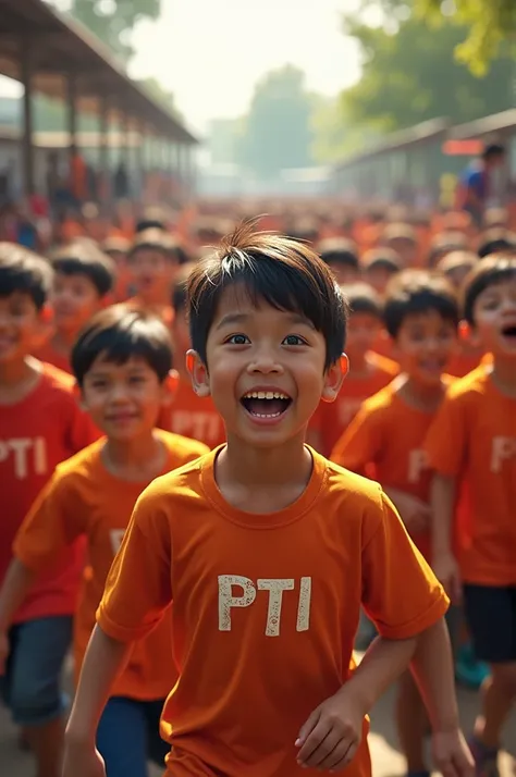 Many young boys and girls with PTI written on their shirts