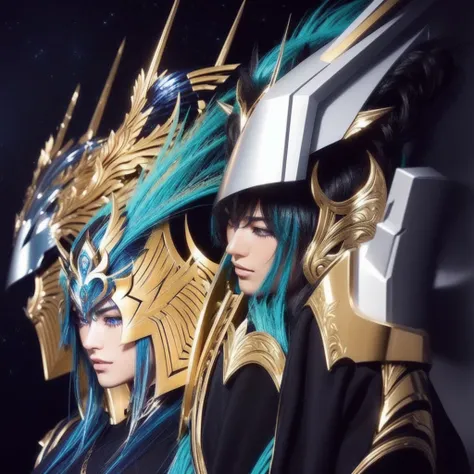 a close up of a group of characters with different hair styles, saint seiya, realistic