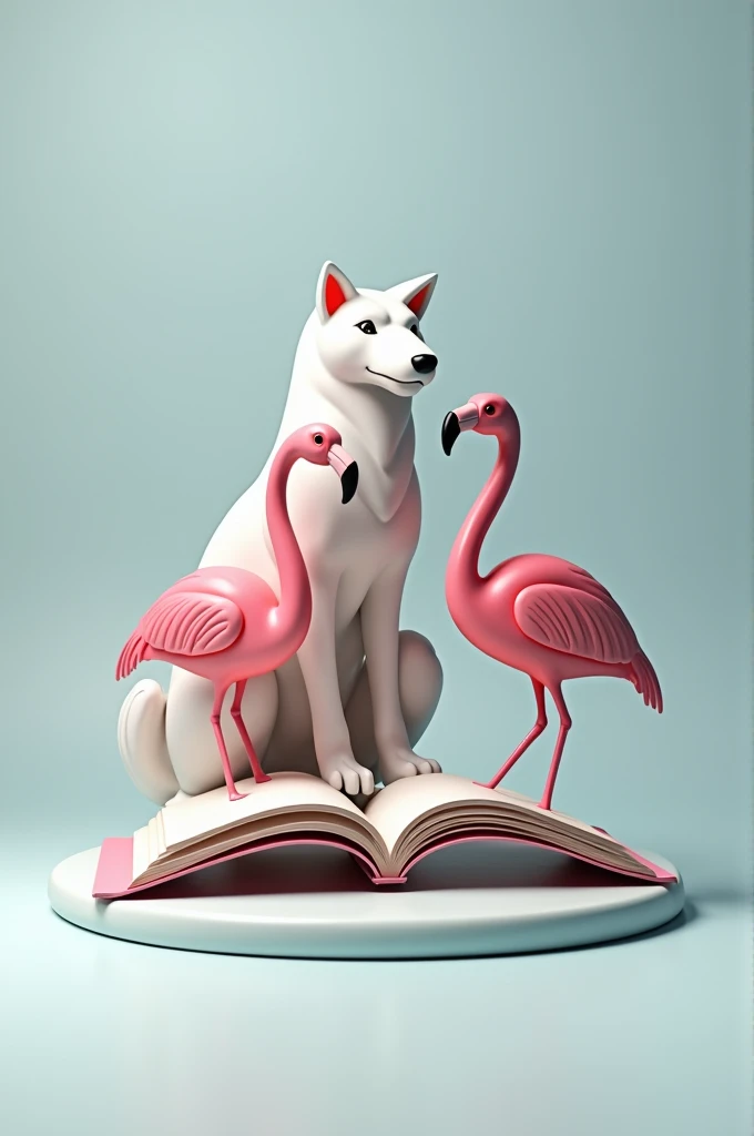 Create a Jus-Lobito ,  with two pink and white flamingos, open book, and a scale, with the motto:  logo promoting legal culture .
Create in 3D