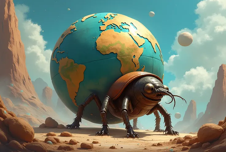 The dung beetle rolling the earth. Unrealistic