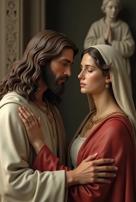 Photo of Jesus and Mary 8k The plaster casts have been in the background to be a forward approach