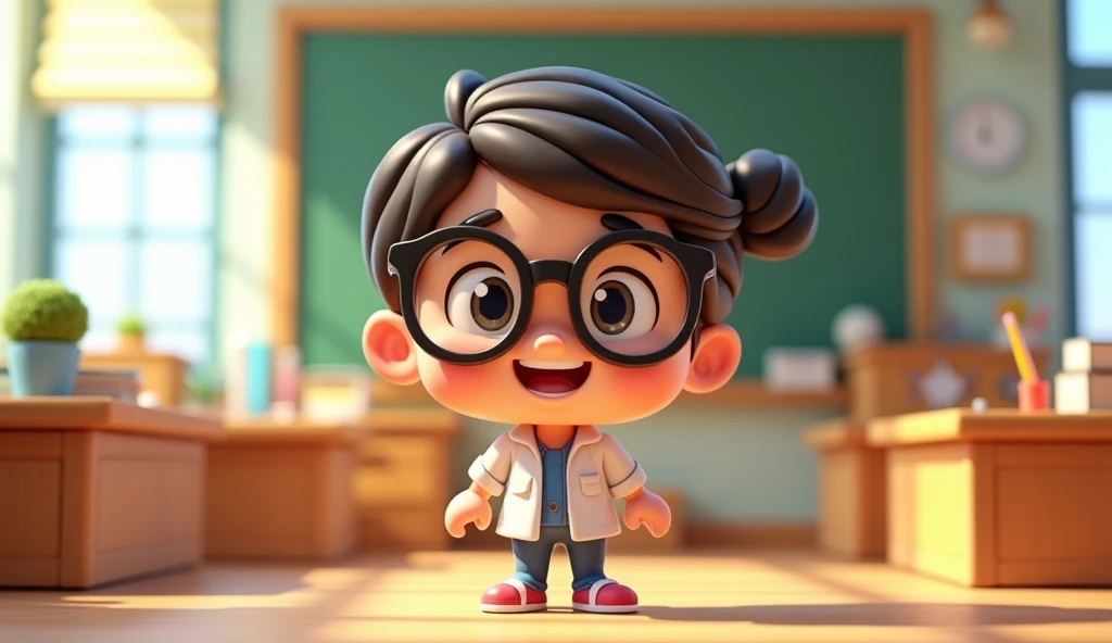 Teacher wearing glasses, 3d chibi animation style