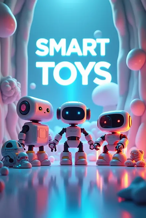 create a banner image for s toys websites. add on the banner text "Smart Toys". add some 3D images of smart toys